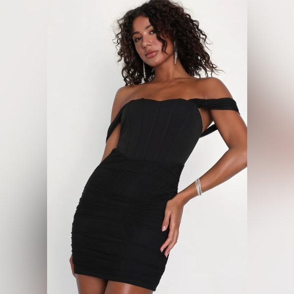 Lulus Dresses & Skirts - LULU’S Enticing Aura Black Ruched Off-the-Shoulder Corset Mini Dress